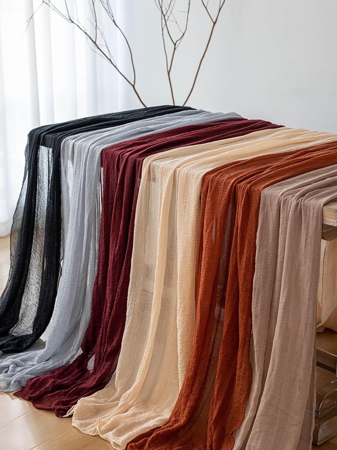 3Pcs Deep Beige Cheesecloth Table Runner 120 Inches - Image 6