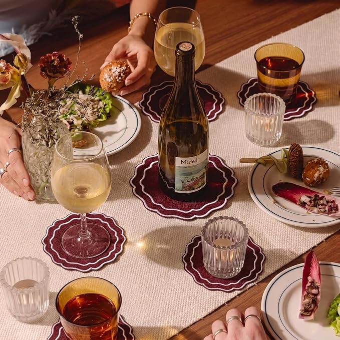 Linen Coasters for Drinks, 4.5 inch, Cinnabar | Absorbent Linen Drink Mats - Image 6
