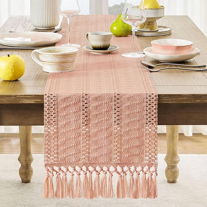 Boho Valentines Table Runner for Pink Tassel Home Decor 108 Inches Long - Image 6