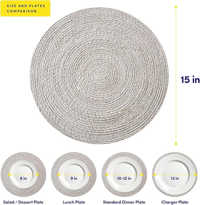 Round Placemats Set of 6-100% Cotton Two-Tone Placemat - Image 4