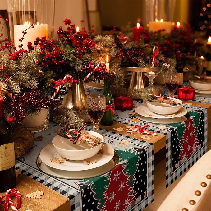 Christmas Trees Table Runner 120 Inches Long, Xmas Snowflake Retro Table - Image 6
