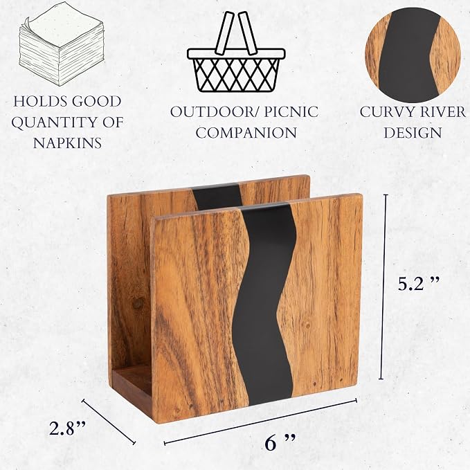 Acacia wood & Transparent Epoxy resin Napkin holder - Image 3