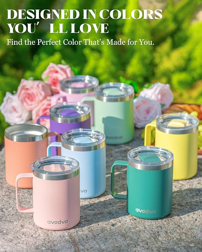 12oz Insulated Coffee Mug with Lid – Includes Two Lids, Stainless Steel Coffee - Image 8