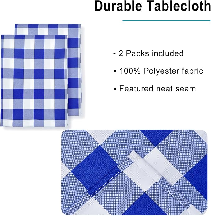 Checkered Tablecloth 2 Pack, 54 x 108 inch, Royal Blue and White | Waterproof - Image 3