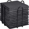 Slate Drink Coasters with Holder, 4 Inch 12 Pieces Square Rustic Coasters Black by MAPRIAL