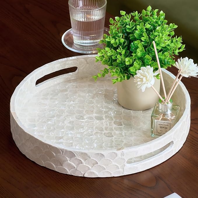 12" Round Capiz Tray, Decorative Tray by ChiAnHome