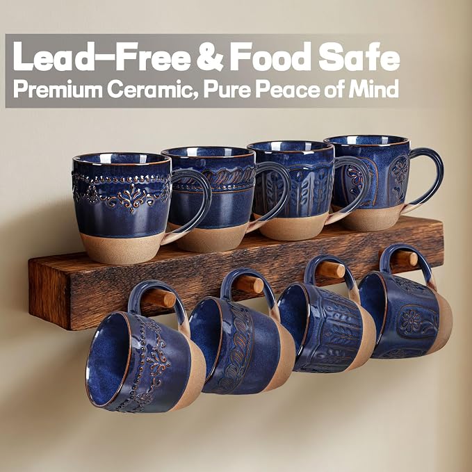 Artena Ceramic Coffee Mugs Set of 4, 16oz Embossed Large Latte Mugs Coffee Cups - Image 2