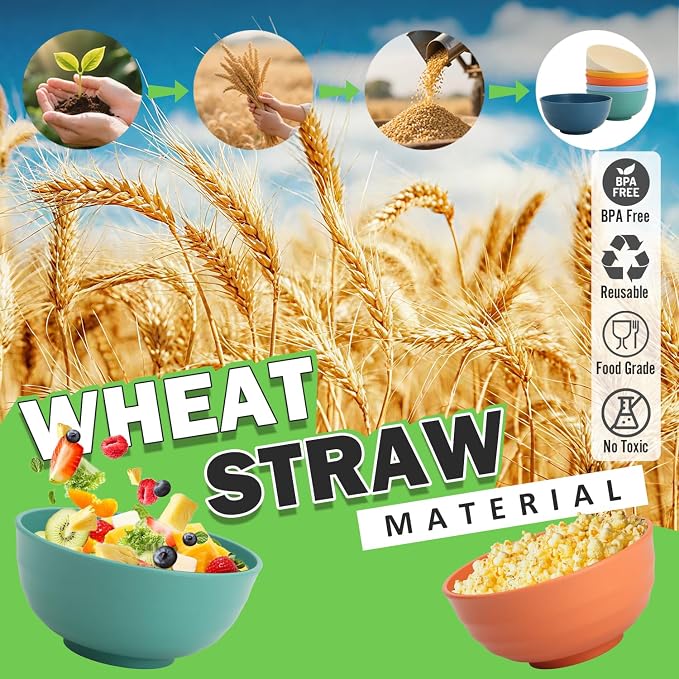Wheat Straw Bowls 60 OZ, Unbreakable Large Salad Bowl Set of 6, Microwave and - Image 4