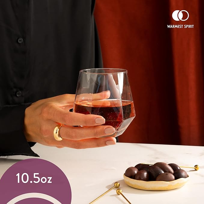 Hexagon Stemless Wine Glasses Set of 6 – Elegant 10.5 oz, Dishwasher Safe - Image 8
