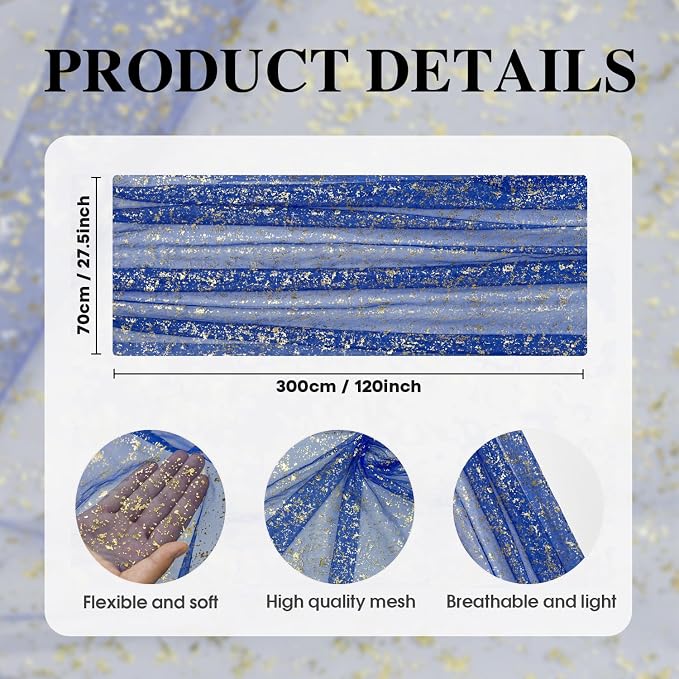 Artoid Mode Blue Gold Gauze Table Runner 120 Inch 10FT, Glitter Metallic Foil - Image 5