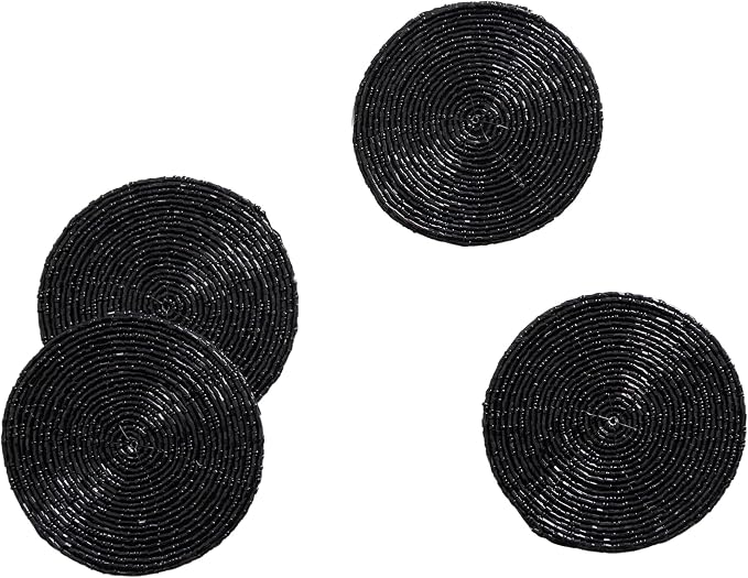 Handmade Beaded Coasters, Glass Bead Coasters in Black, Coffee Table Décor - Image 2