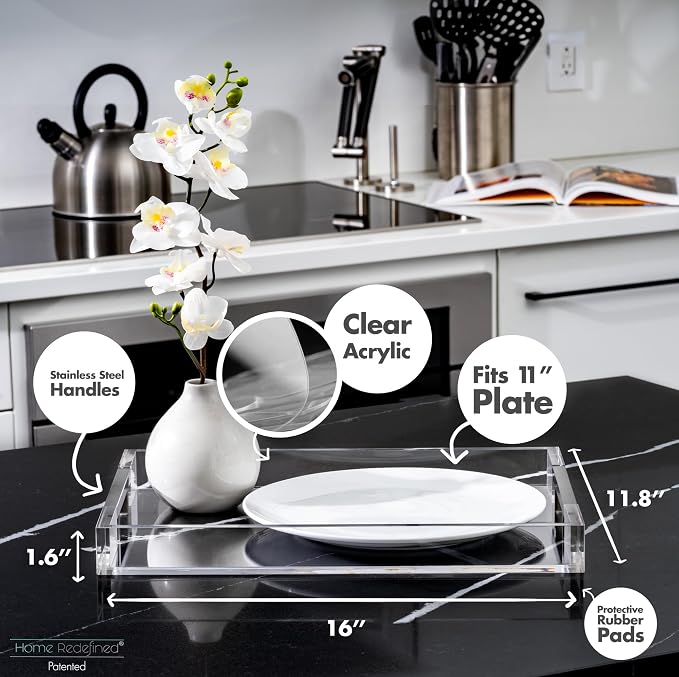 Modern 16"x12" Rectangle Acrylic Lucite Plastic Decorative Serving Tray - Image 3