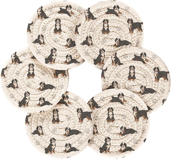 Bernedoodle Dogs White Pattern Coasters - Image 2