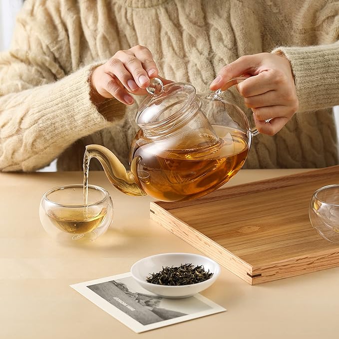 CNGLASS Double Wall Glass Tea Cup Set of 4, 100ml Asian Insulated Clear Teacups - Image 3