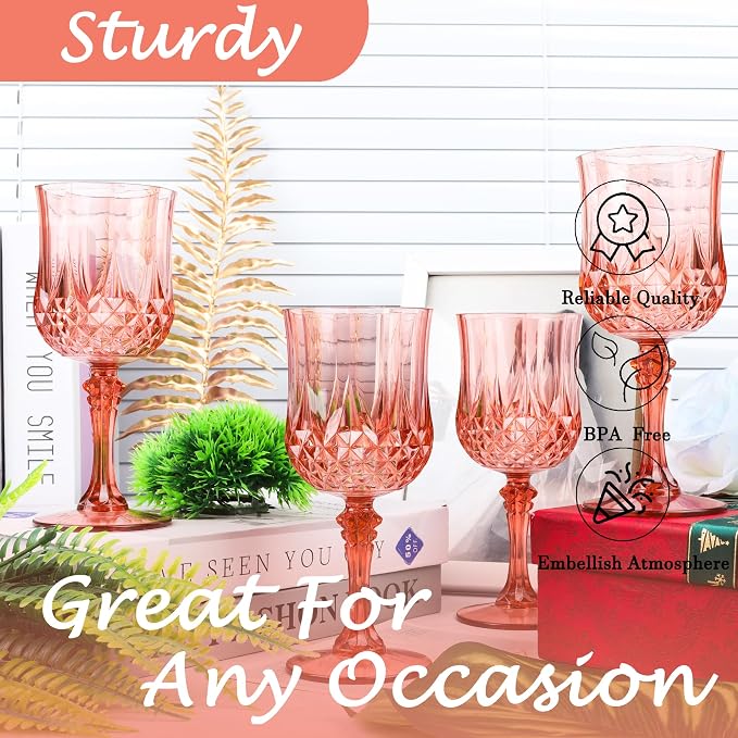 24Pack Plastic Wine Glasses, 7oz Vintage Goblets - Image 5