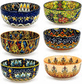 Cereal Bowls Set of 6, Bohemian Ceramic Soup Bowls, 28 oz Colorful Bowls Set by Unknown