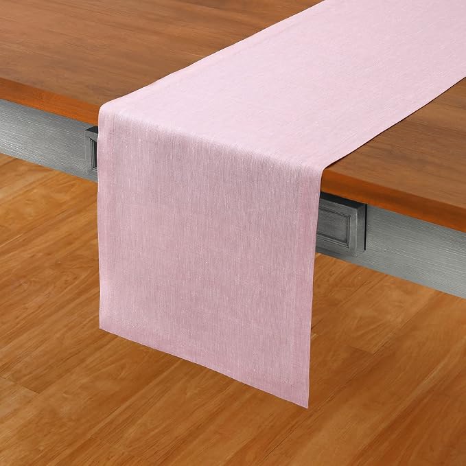 Solino Home 100% Pure Linen Dining Table Runner Pink, Athena 14 x 120 in | by SolinoHome
