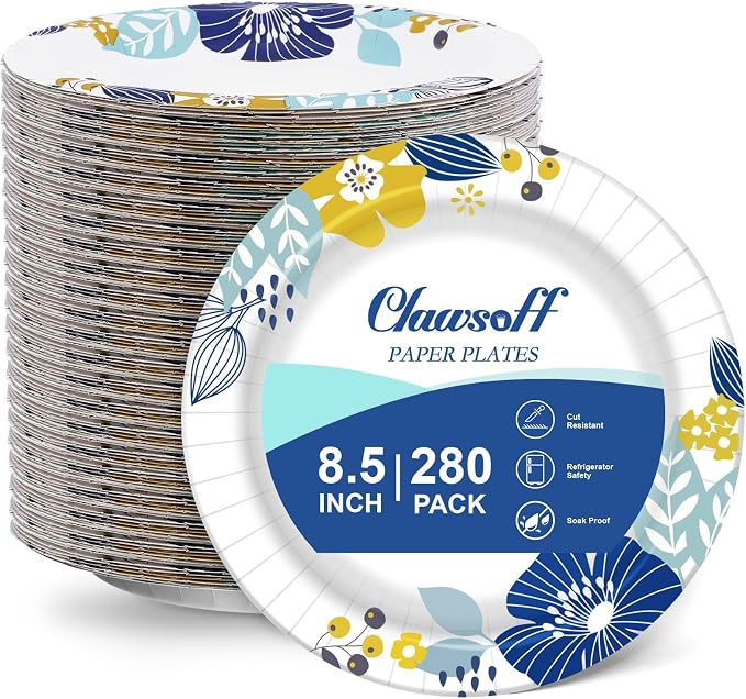 Clawsoff 8.5 Inch 280 Count Paper Plates Heavy Duty Disposable Plate Flower | by BuyNow