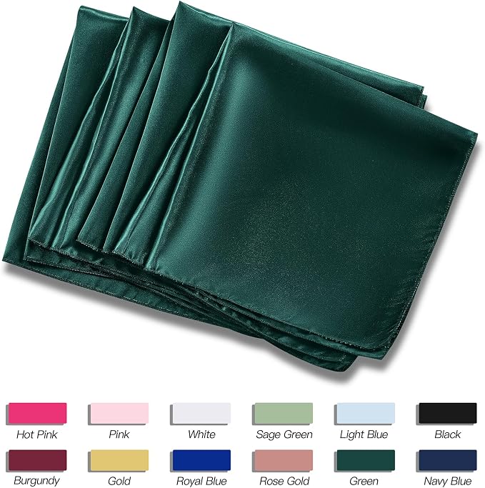 P Pothuiny 12 Pcs Green Satin Napkins 17 x 17 Inch, Satin Cloth Napkins | - Image 6