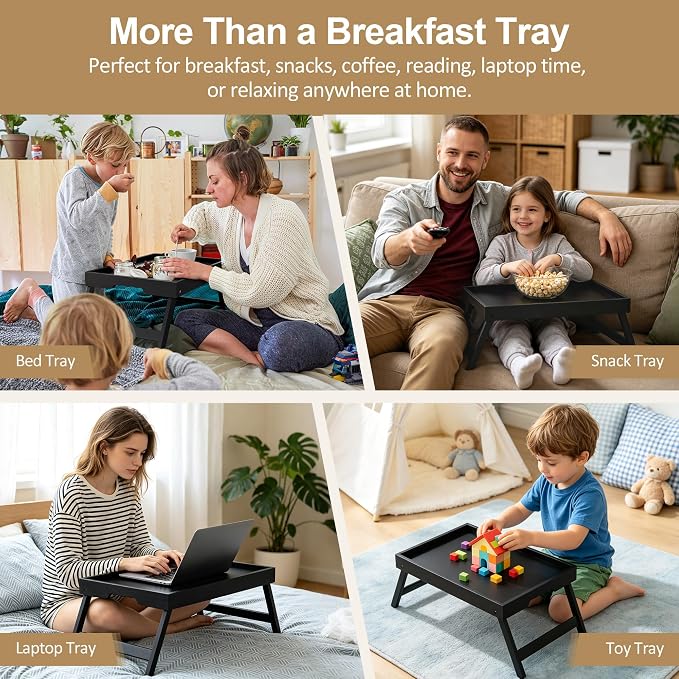 Bamboo Breakfast Trays with Folding Legs, laptops and serving in bed. - Image 7