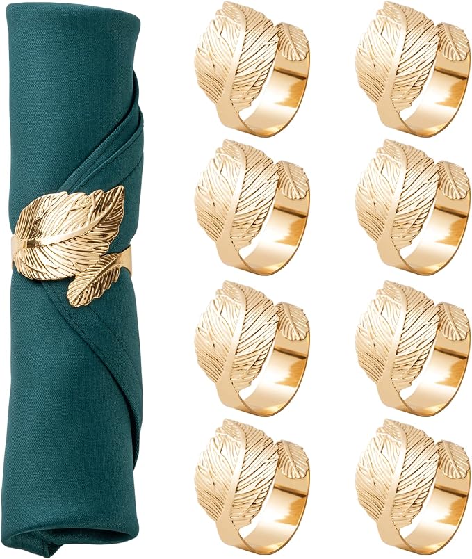 Gold Leaf Napkin Rings Set of 8, Metal Material by ZYDSUBGS
