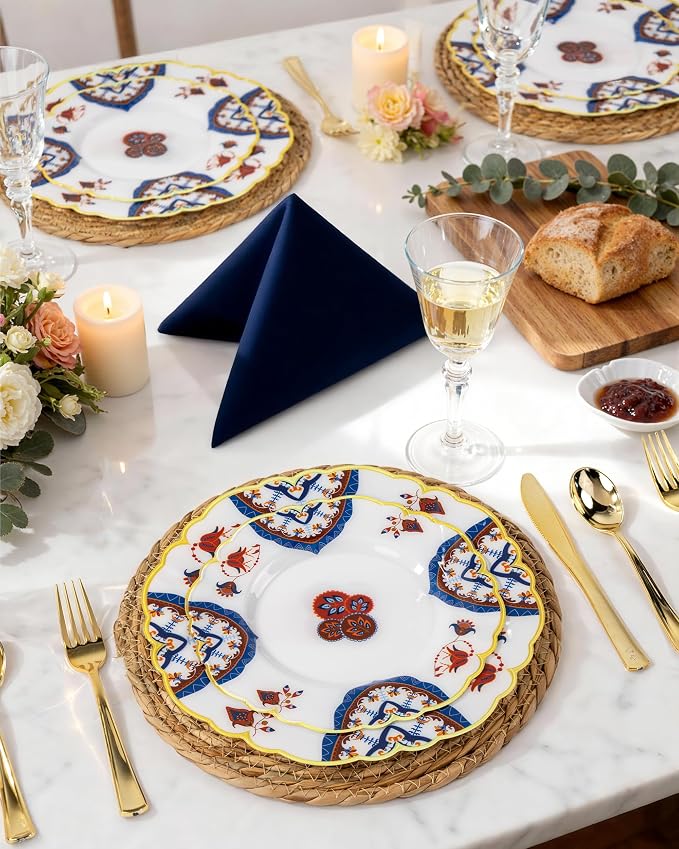 Morejoy 60pcs Vintage Bohemian Plastic Plates，Floral Plastic Plates | Featuring - Image 5