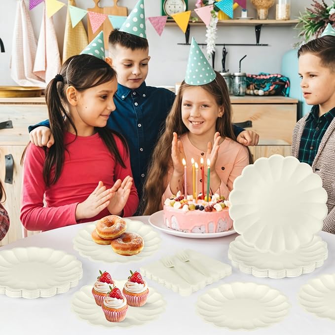 75 Pcs Ivory Paper Plates and Napkins Disposable Tableware Set Include Cream - Image 6