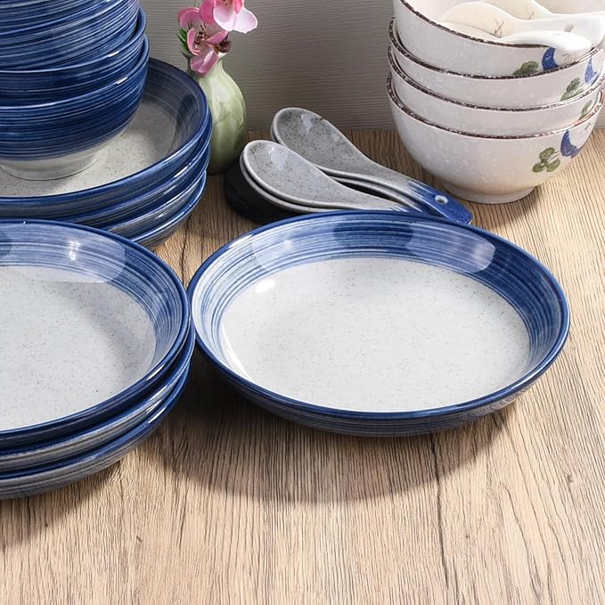 4-Piece Blue Ceramic Dinnerware Set, Japanese Hand-painted Porcelain Tableware - Image 5