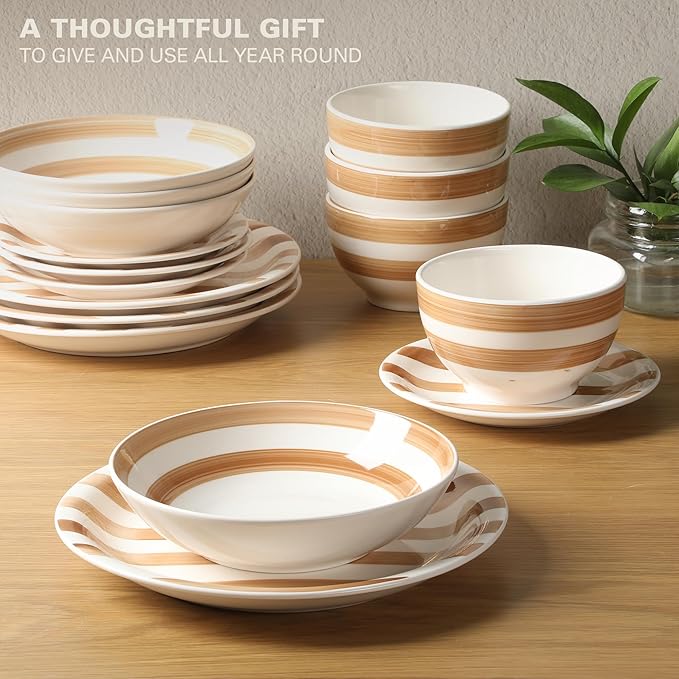 Gibson Home Kenwood Shores 16 Piece Dinnerware Set, Hand-Painted Plates and - Image 4