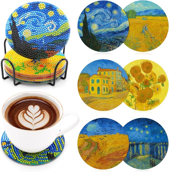 6 Pcs Boho Diamond Art Painting Coasters Holder Oil Paintings | Abstract by Ovveroche