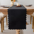 Solid Black Farmhouse Scalloped Table Runner 13 x 72 Inchs | Washable Polyester by YZKITM