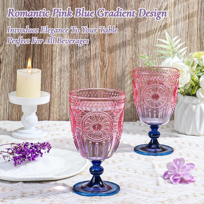 XUWAIDSGN 6Pcs Plastic Vintage Wine Glasses 13.5oz Reusable Embossed Goblet - Image 2