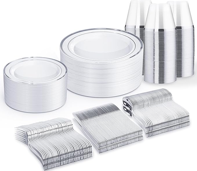 WELLIFE Silver Plates, Plastic Dinnerware Set by WELLIFE