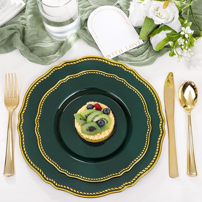 60 Pcs Green Gold Dessert Plates - Image 5