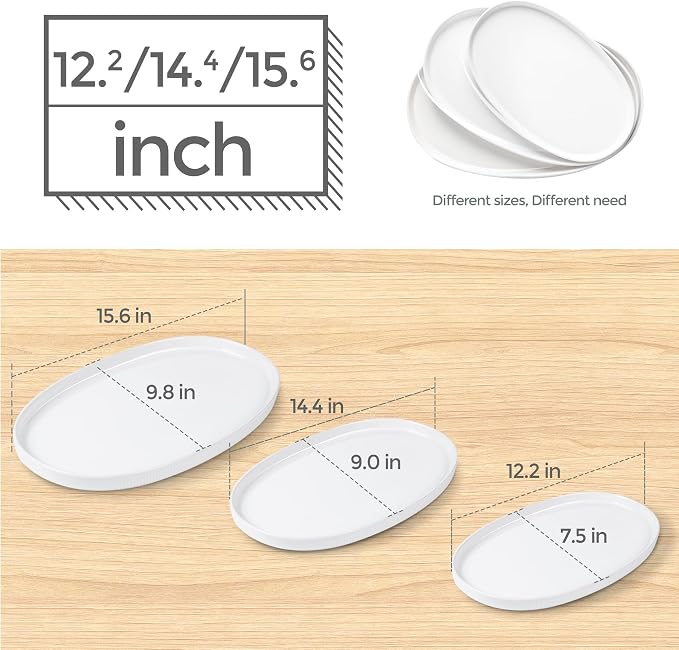 Ceramic Serving Platter Set of 3, Oval Serving Plates and Dishes | - Image 7