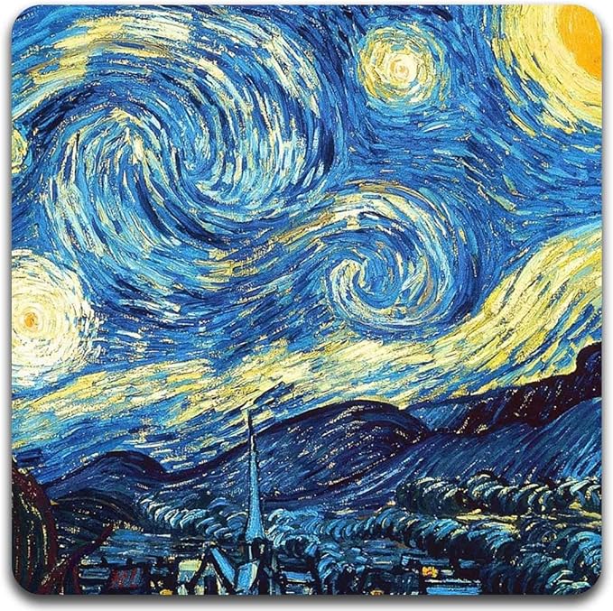 Van Gogh Style Watercolor Painting Square Coaster Set of 4 | Square Coaster Set - Image 4