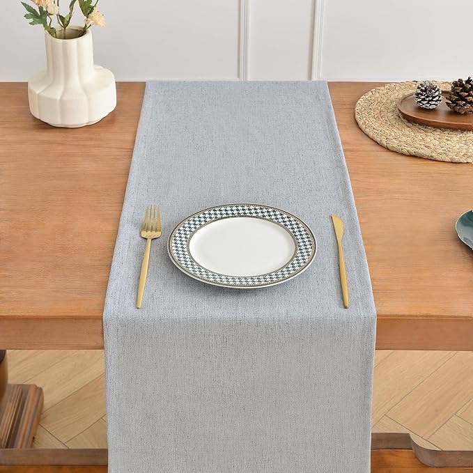 Wracra Linen Table Runner, Burlap Sliver Grey Table Runners 72 Inches Long | - Image 4