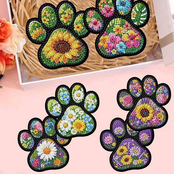 ijbnhd 8 Pcs Diamond Art Coasters Kits Dog Paw 4x4 inch | Diamond Painting - Image 3