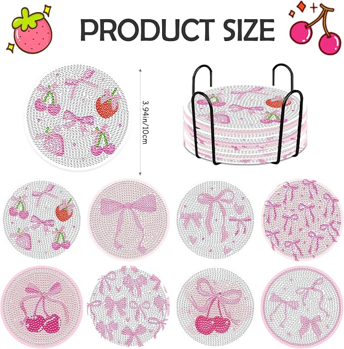 Pink Bow Diamond Art Coasters Kits - Image 2