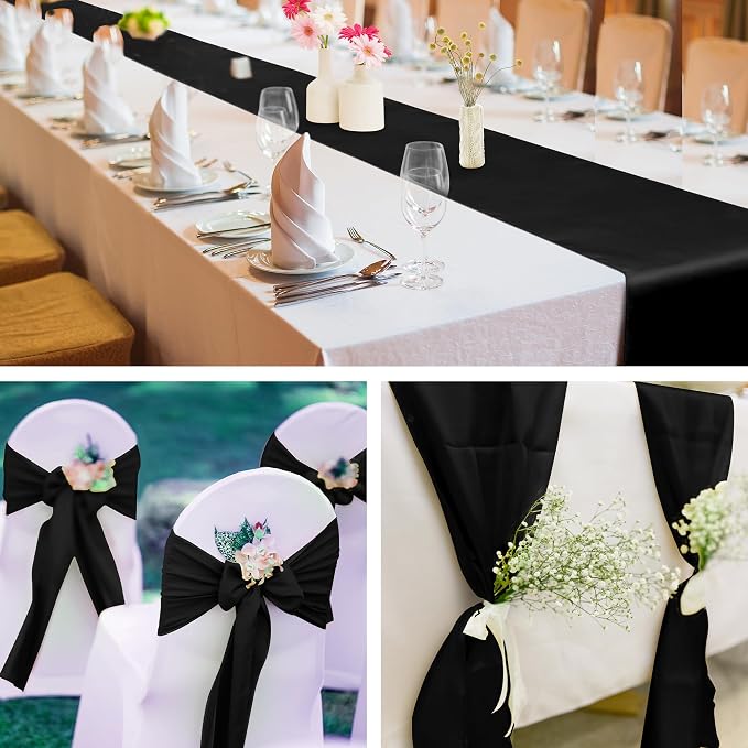 Aneco 12 Pack Satin Table Runner 12 x 108 Inch Black Long Wedding Satin Silk - Image 6