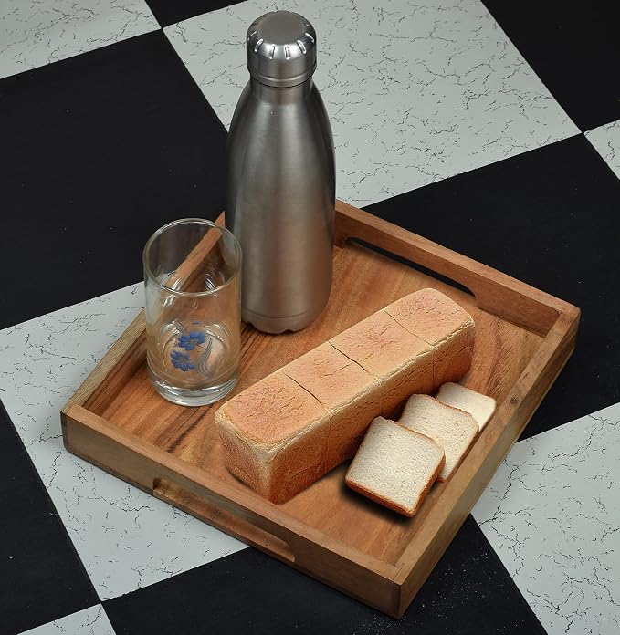 Acacia Wood Serving Tray with Handles, Wooden Serving Tray, Snack Tray - Image 5