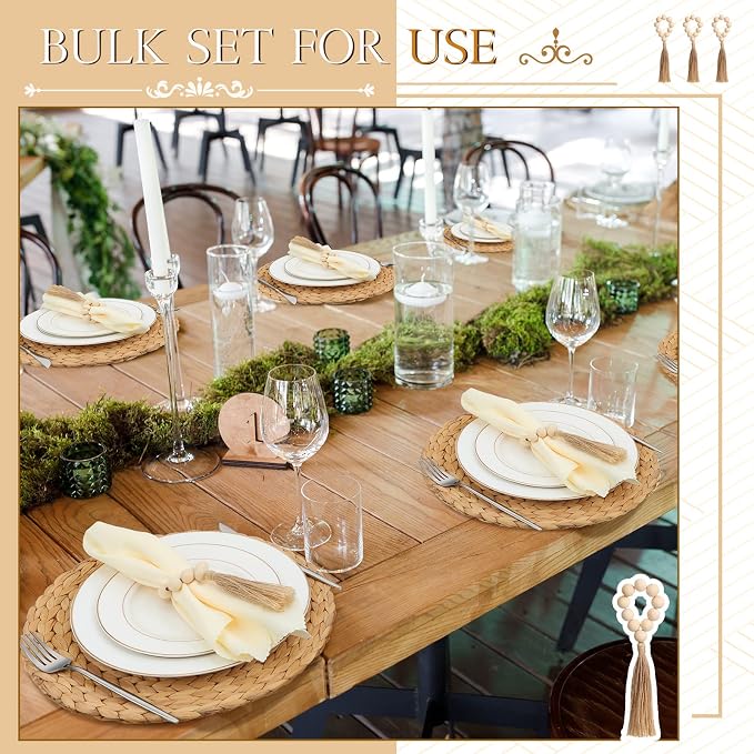 Gejoy 18 Pcs Boho Woven Placemats Wood Bead Napkin Rings - Image 4