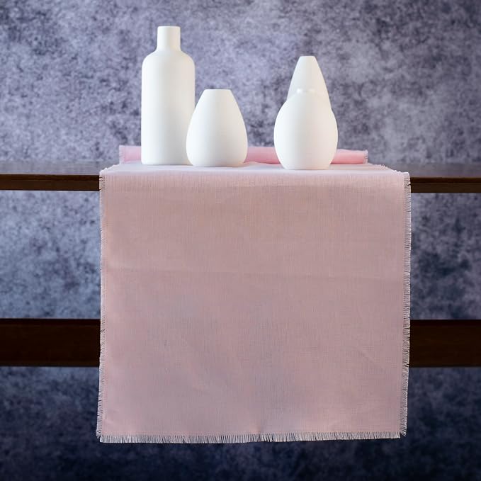 Pink Linen Table Runner with Fringe- 14x120 inches Long, 100% Pure Linen Runner by LinksloveHome