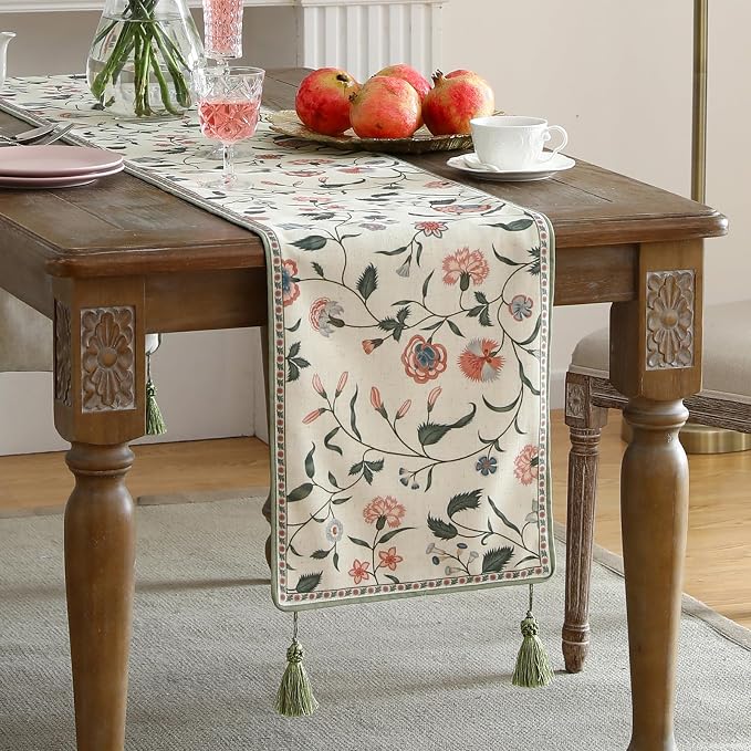 Designer Vintage Linen Extra Long Table Runner, Floral Pattern, Dining Table - Image 2