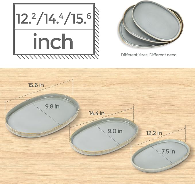 Ceramic Serving Platter Set of 3, Oval Serving Plates and Dishes | - Image 7