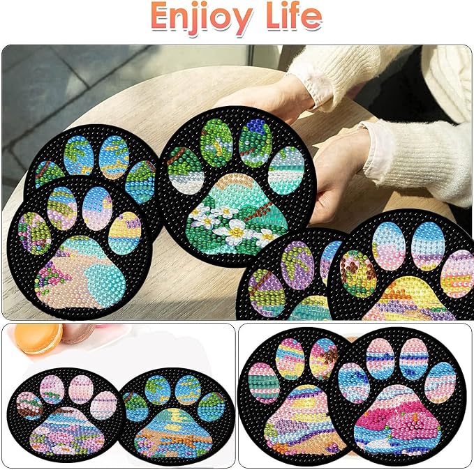 ijbnhd Beach Diamond Art Coasters Kit, Dog Paw, 4X4inch | Diamond Painting - Image 2