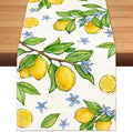 Summer Amalfi Coast Lemon Fruit Table Runner, Seasonal Green Leaves Burlap by BEAUTYROMANCEFORYOURLIFE