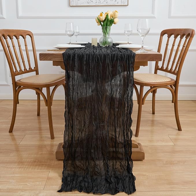 Asee'm 12pcs Black Cheesecloth Table Runner Summer 10FT Boho Gauze Rustic | - Image 6