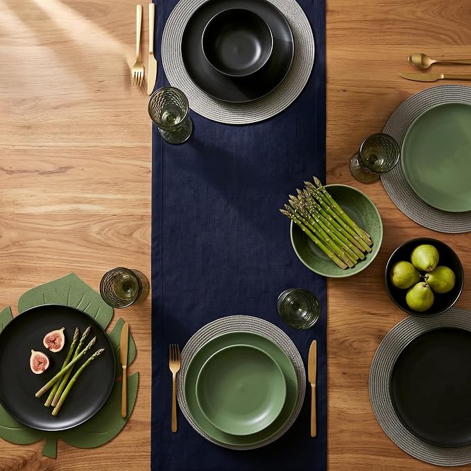 Solino Home 100% Pure Linen Table Runner Navy, Fete 14 x 120 Inch Long | Table - Image 3