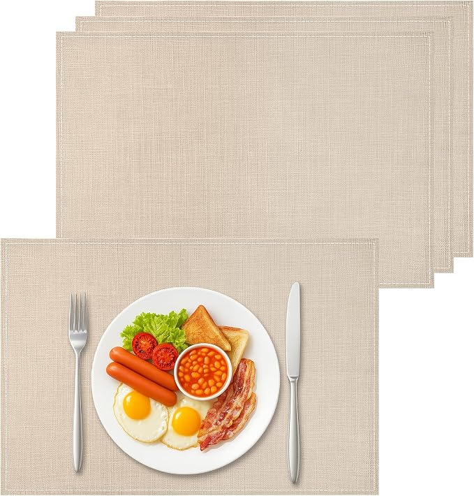 Bloss Beige Placemats Set of 4-12x18 Inch Washable Heat-Resistant Table Mats by Bloss